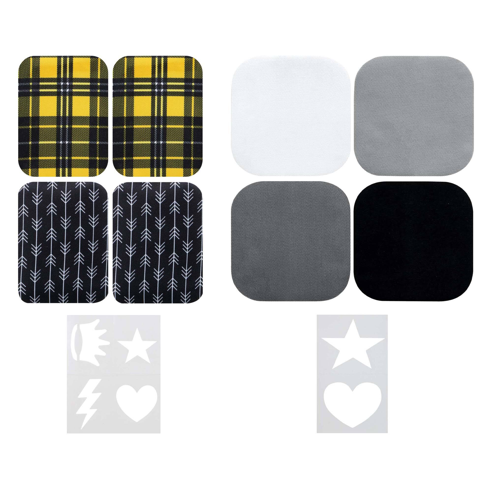 SINGER® Decorative Print & Solid DIY Iron-On Fabric Patch Kit with 2 Bonus Stencils